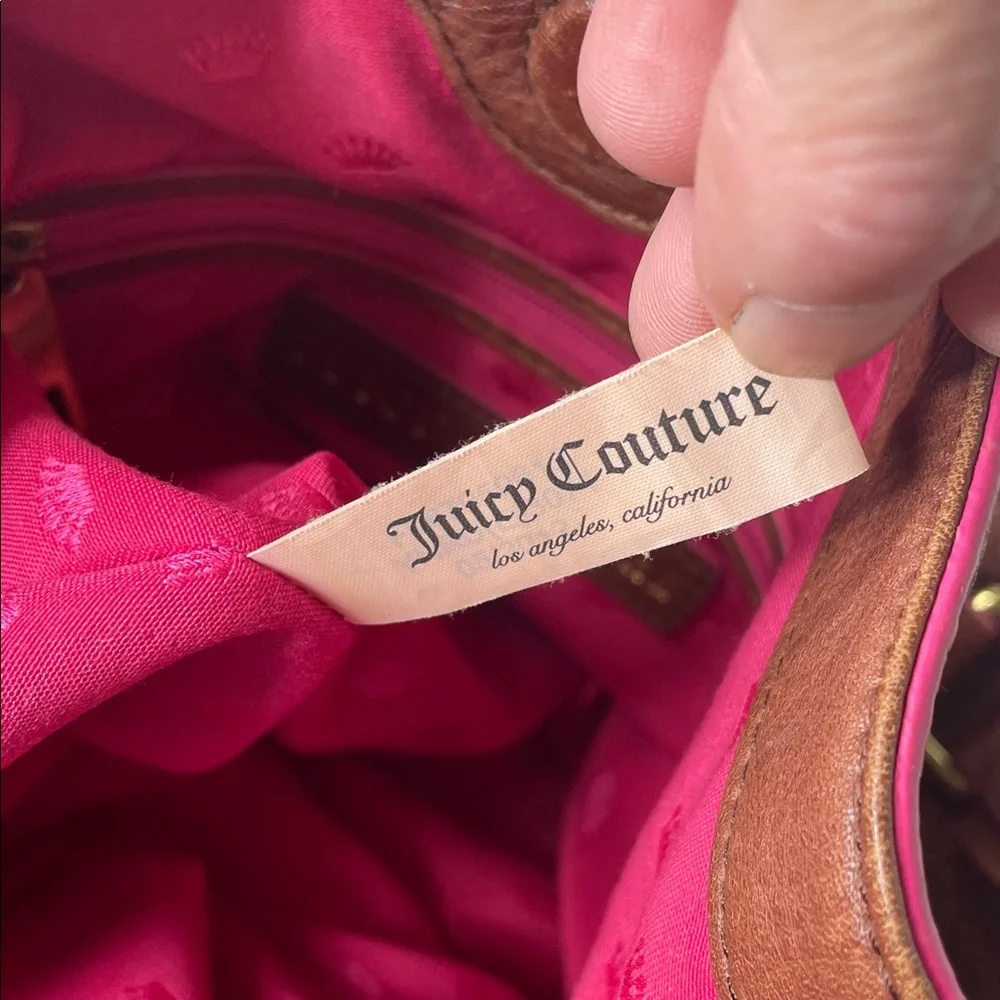 Vintage Juicy Couture tan leather pink trim hobo shoulder bag